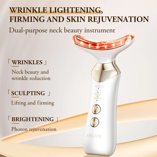 Gold-plated dual-polar EMS neck massager for facial and neck contouring