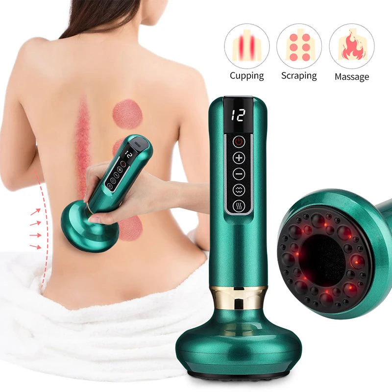 Electric vacuum body cupping massager device for anti-cellulite therapy