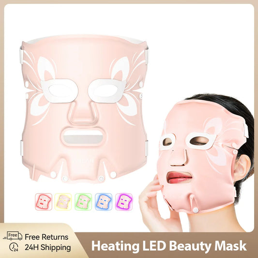 ANLAN 5-Color silicone LED facial mask with hot compress for collagen and skin rejuvenation