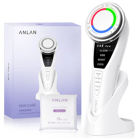 EMS Facial Massager Pro with hot/cold therapy, LED lights, and cleansing vibration