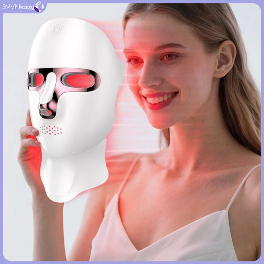 Foldable waterproof silicone LED face mask with 5-color light therapy and hot compress feature